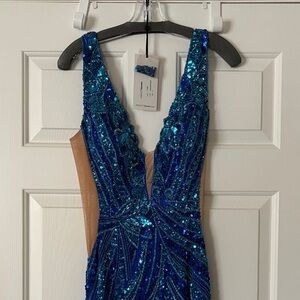 Blue Sequin Sleeveless Dress